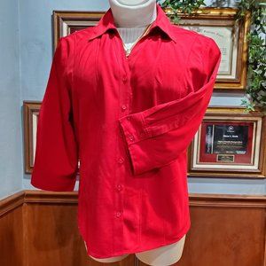 Dark red, button down, 3/4 sleeve